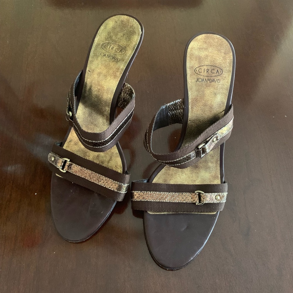 Brown and Gold leather heeled sandals